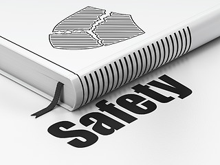 Image showing Protection concept: book Broken Shield, Safety on white background