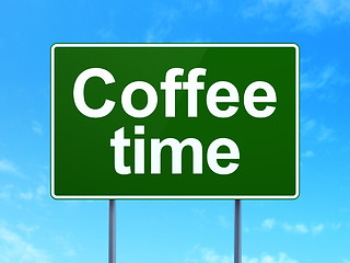 Image showing Timeline concept: Coffee Time on road sign background