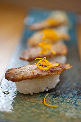 Image showing Japanese style sushi fried goose liver