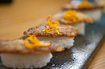 Image showing Japanese style sushi fried goose liver