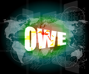 Image showing business concept: word owe on digital screen