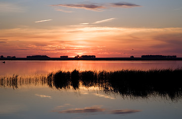 Image showing Sunset lake landscape.