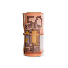 Image showing Roll of 50 euro bills