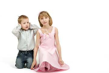 Image showing Studio portrait of siblings beautiful boy and girl