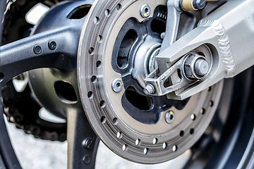 Image showing motorcycle wheel brake background in motorbike, motorcycle wheel