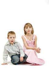 Image showing Studio portrait of siblings beautiful boy and girl