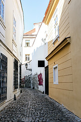 Image showing A small narrow street in the old town area of Prague