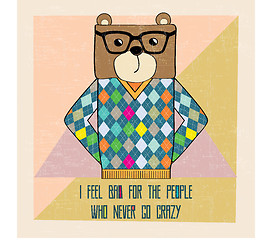 Image showing cool bear hipster, hand draw illustration