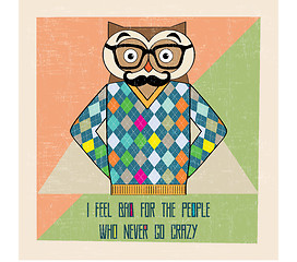 Image showing cool owl hipster, hand draw illustration