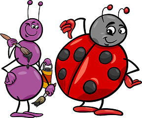 Image showing ant and ladybug cartoon illustration