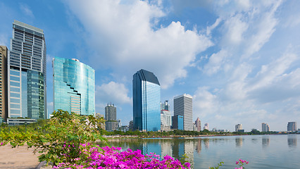 Image showing Skyline of Bangkok city. View from Lumpini park