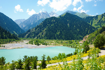 Image showing Mountain lake with an arbor