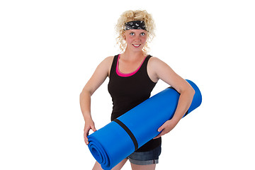 Image showing Woman with gymnastic mat