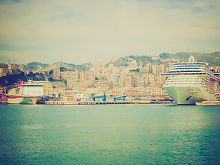 Image showing Retro look View of Genoa Italy from the sea