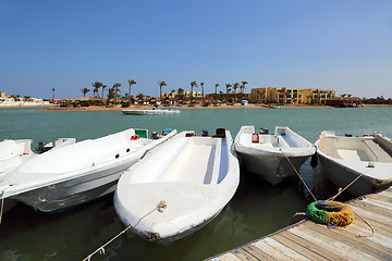 Image showing Boats standing at the pier channel of El Gouna