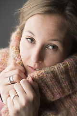 Image showing Woman with wool scarf