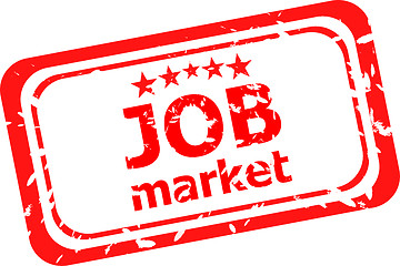 Image showing words job market on red rubber stamp isolated on white