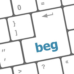 Image showing beg word on keyboard key, notebook computer button