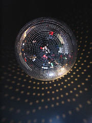 Image showing The mirror sphere hanging in a night club. The bottom view.