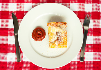 Image showing Portion of tasty lasagna on a plate 