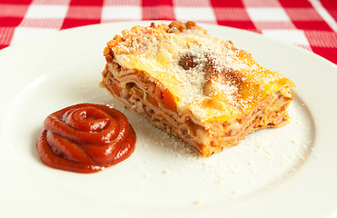 Image showing Portion of tasty lasagna on a plate 