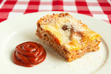 Image showing Portion of tasty lasagna on a plate 