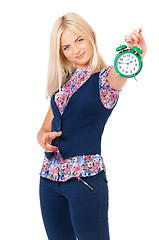 Image showing Girl with alarm clock