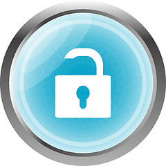 Image showing open lock glossy button isolated over white background