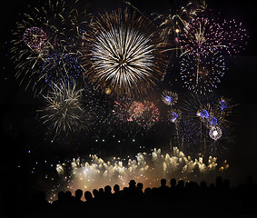 Image showing People Watching Beautiful Fireworks 