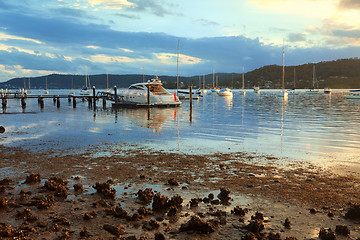 Image showing Boat moorings in the afternoon sun