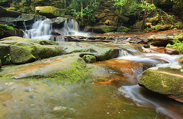 Image showing Tranquility waterfalls and moss covered rocks