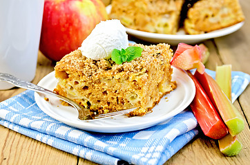 Image showing Pie with ice cream and rhubarb on board