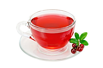 Image showing Tea with cranberries in a glass cup