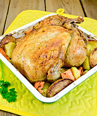 Image showing Chicken baked with vegetables in tray and parsley