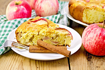 Image showing Pie with apples and a fork on chalkboard