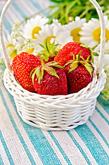 Image showing Strawberries in a basket on napkin