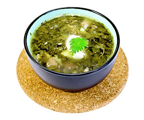 Image showing Soup green nettle on a stand