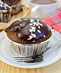 Image showing Cupcake chocolate with a red napkin