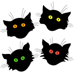 Image showing Four cat head black silhouettes