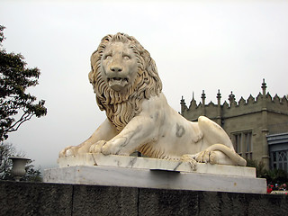 Image showing White lion sculpture. Ukraine, Crimea, Vorontsovki palace.