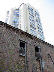 Image showing Old house against modern office buildings, Kiev, Ukraine