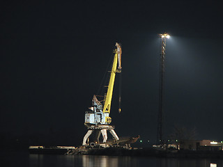 Image showing Port crane on the bank of the Dnieper night, Ukraine, Zaporozhye