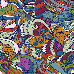 Image showing Seamless floral abstract hand-drawn waves pattern