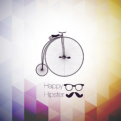 Image showing hipster mustag retro bicycle triangle background.