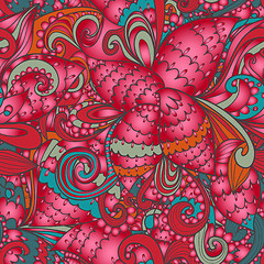 Image showing Seamless floral abstract hand-drawn waves pattern