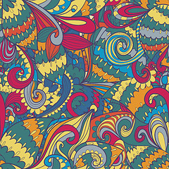 Image showing Seamless floral abstract hand-drawn waves pattern