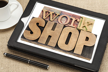 Image showing workshop word on digital tablet