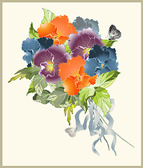 Image showing Greeting card with a bouquet of pansies.