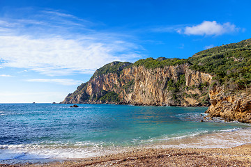 Image showing Paleokastritsa beach and cliffs