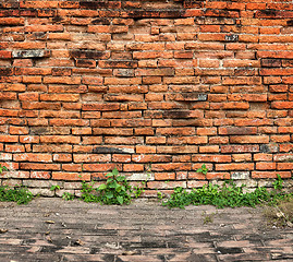 Image showing Old brick wall and sidewalk